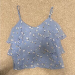 Blue Floral Ruffle Top